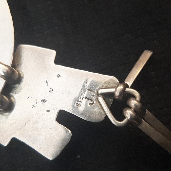 1980s Zuni sterling inlaid turquoise necklace, signed JJ - Picture 3 of 3